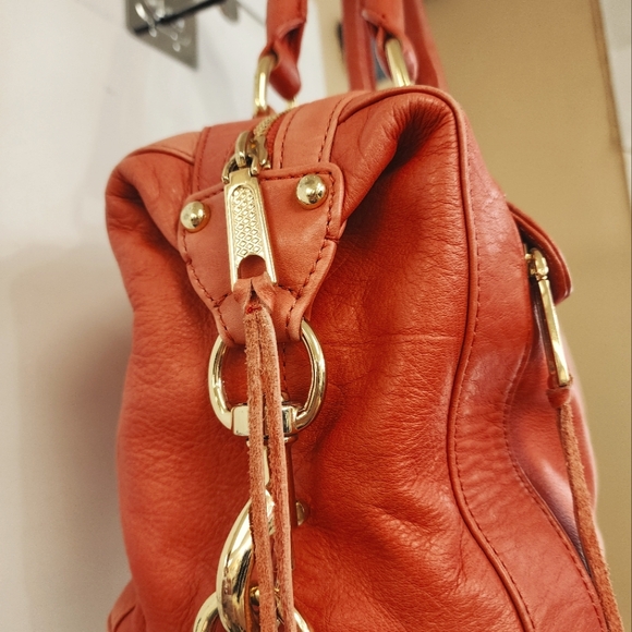 Rebecca Minkoff M.A.B. Satchel Handbag 100% Leather Orangish Red - Picture 2 of 8